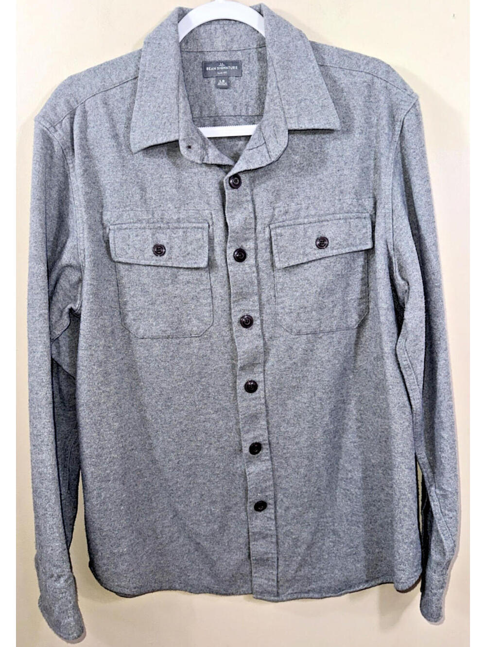 Vintage LL Bean Flannel Shirt Mens Large Gray Chamois Cloth Fleece Heavyweight